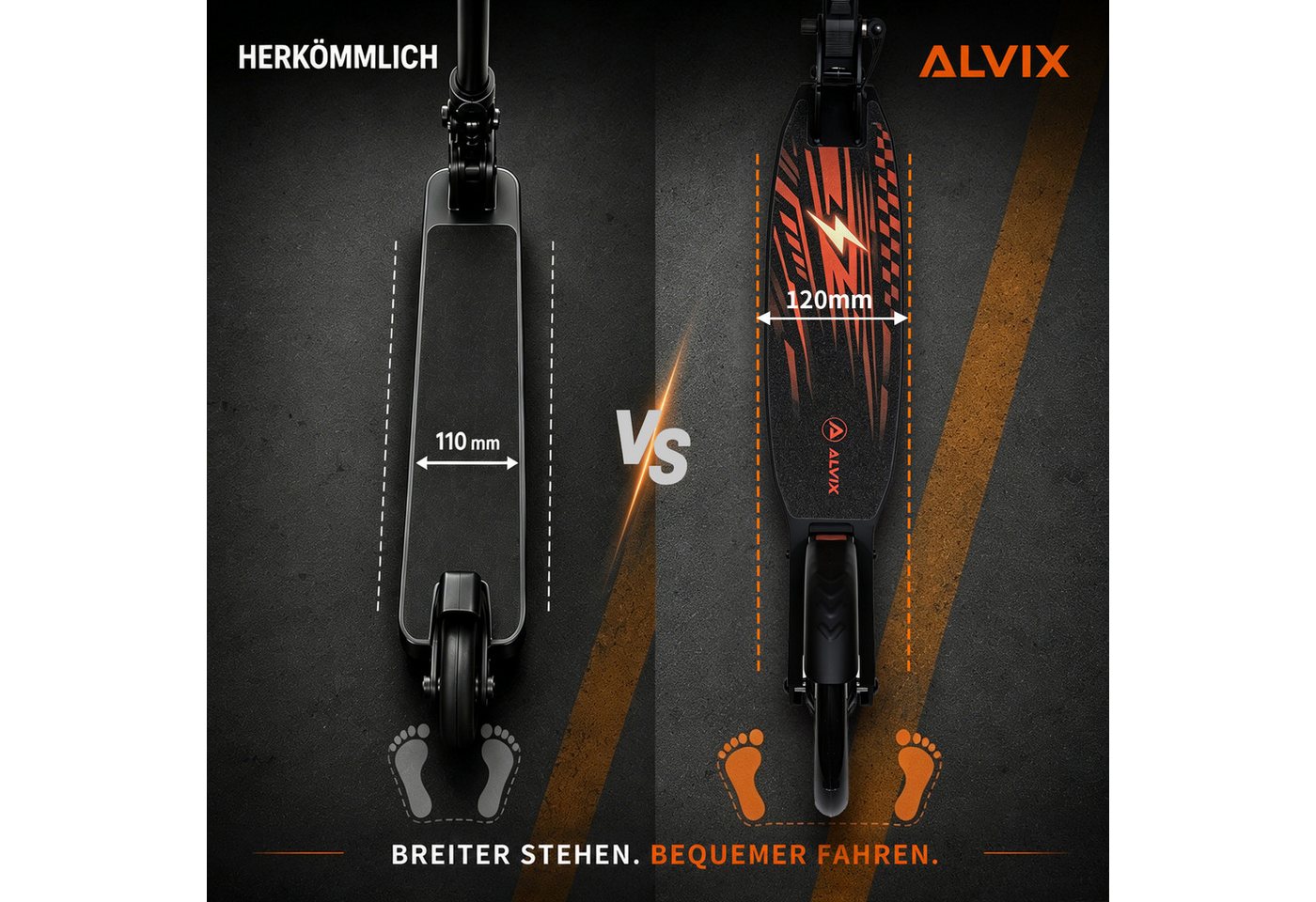 ALVIX Cityroller Kinderroller K-Serie, (Einzelartikel, 1 Scooter, 1 Tragegurt, 1 Bedienungsanleitung), 200-mm-LED-Räder, breites 120-mm-Deck, faltbar, Tragegurt Bild 5
