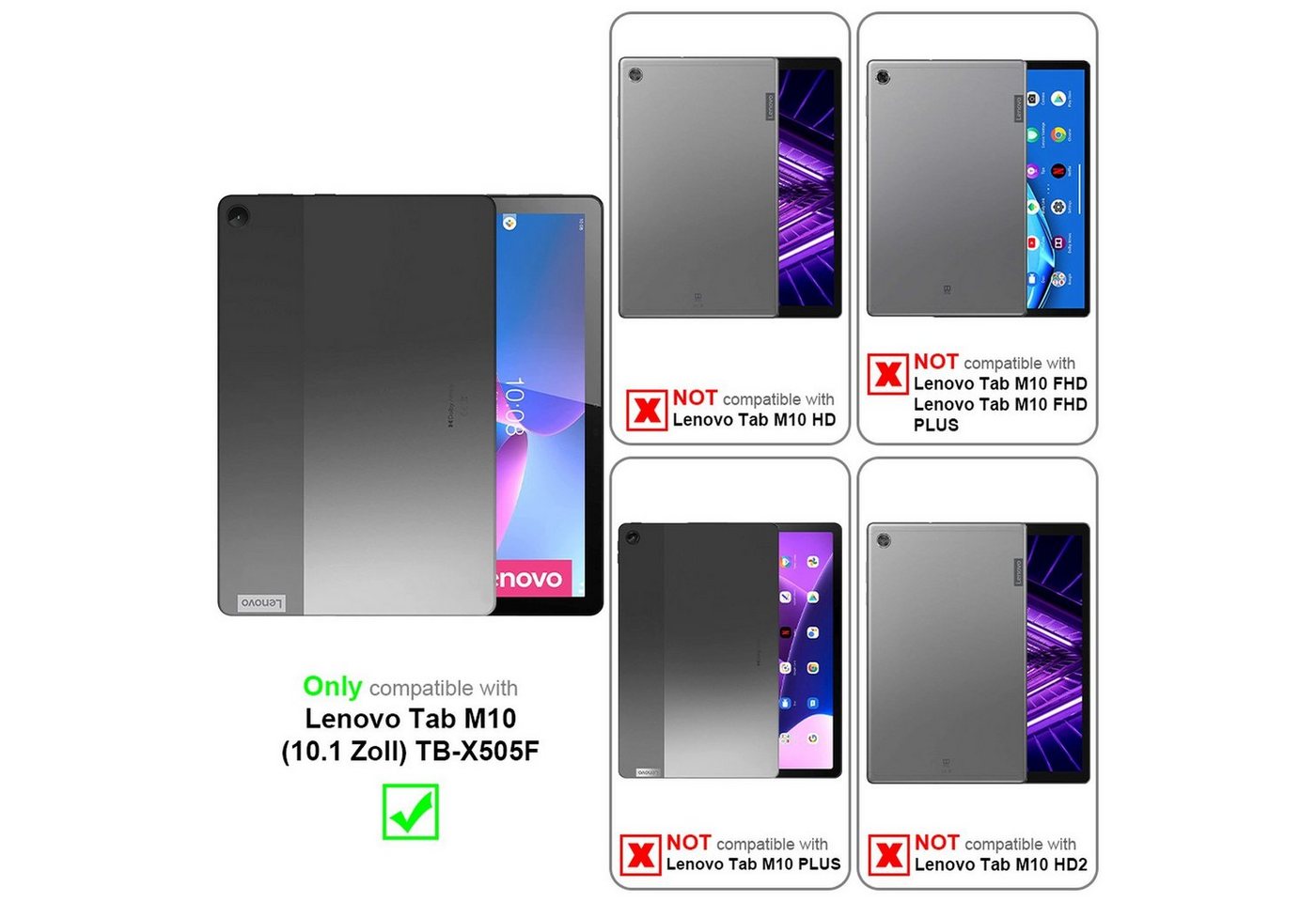 Cadorabo Schutzfolie für Lenovo Tab M10 (10.1 Zoll) TB-X505F Schutzfolie, (3-St), 3x Schutzfolie Panzer Folie (Tempered) Display Schutzglas 3D Touch Bild 2