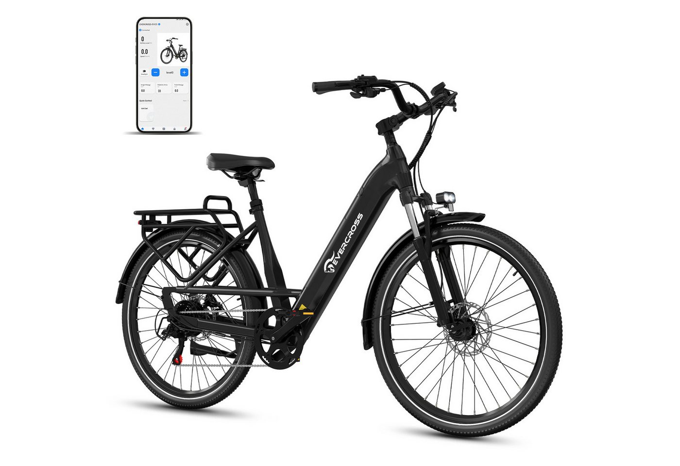 EVERCROSS TECH E-Bike EK25 für Erwachsene, Drehmomentsensor, 36V 468Wh, 60-100km Reichweite, 7 Gang Shimano, Heckmotor, 468 Wh, 27,5 Zoll, 7-Gang Shimano, App Bluetooth Steuerung, mit Gepäckträger