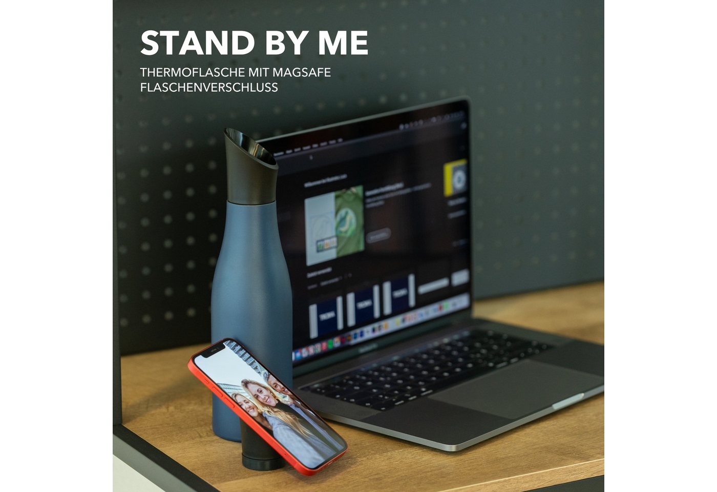 TROIKA Trinkflasche mit MagSafe handyhalter STAND BY ME, Thermoflasche 550ml aus Edelstahl, vakuumisoliert doppelwandig, 12h heiß 24h kalt, in 3 Farben Bild 5