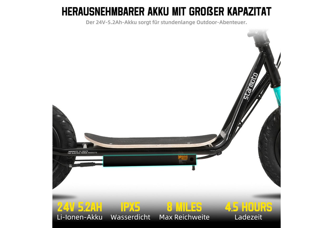 HILAND E-Scooter Faltbarer Kinder‑Elektroroller, 250W‑Motor, 6‑12 Jahre, Daumengashebel, 22 km/h Bild 2