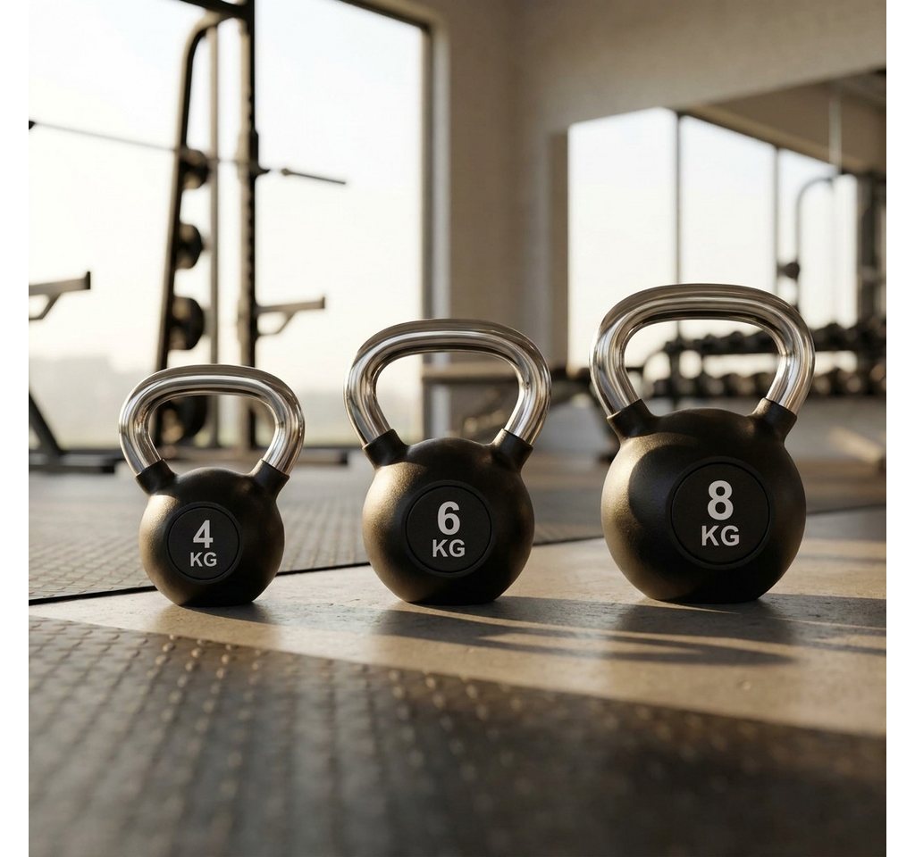 Black Snake Kettlebell Chrom Kugelhantel-Set für Kraft- & Ganzkörpertraining zuhause & Studio, (Set, 4/6/8 kg), bodenschonend gummiert, verchromter Griff, Einsteiger bis Profi Bild 2