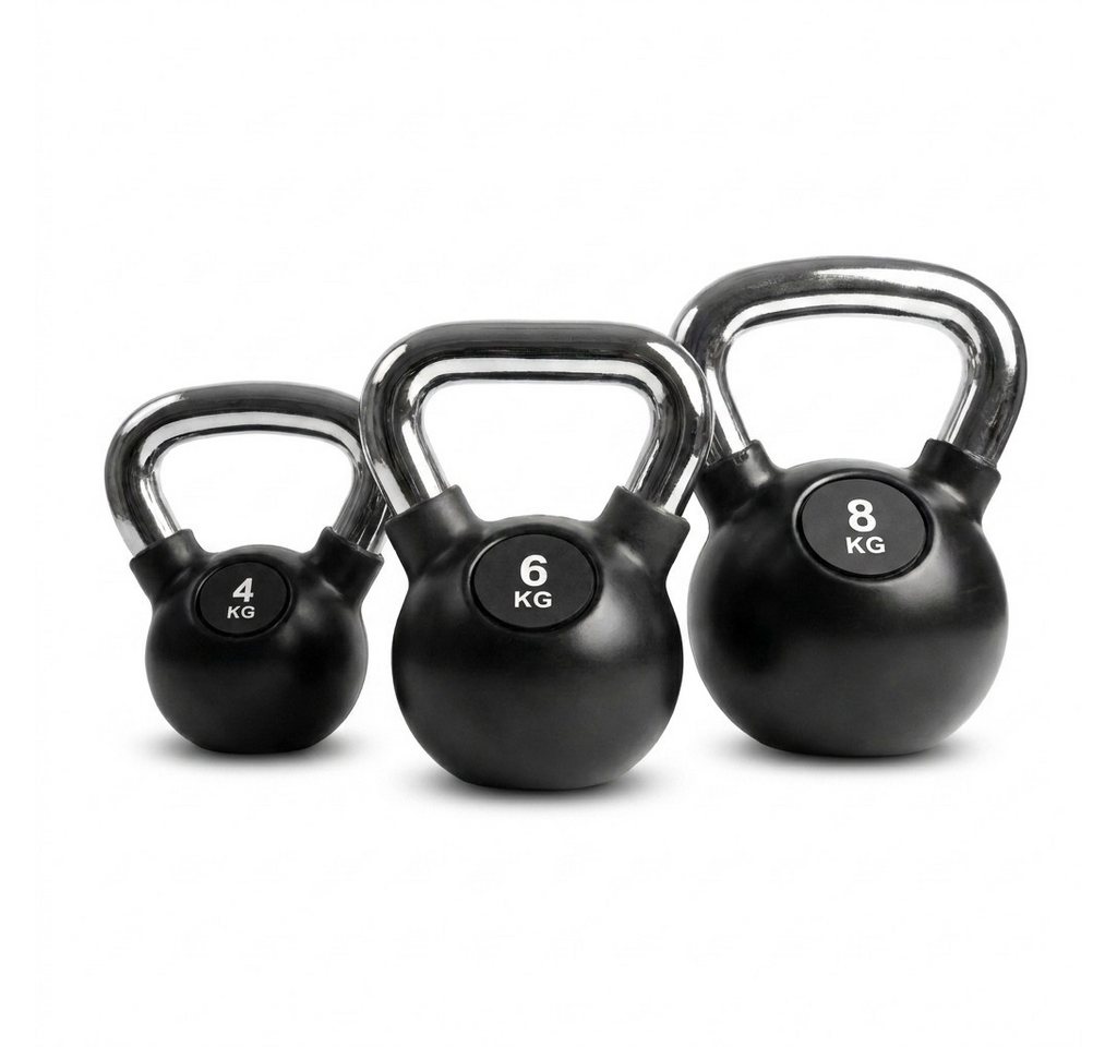 Black Snake Kettlebell Chrom Kugelhantel-Set für Kraft- & Ganzkörpertraining zuhause & Studio, (Set, 4/6/8 kg), bodenschonend gummiert, verchromter Griff, Einsteiger bis Profi Bild 4
