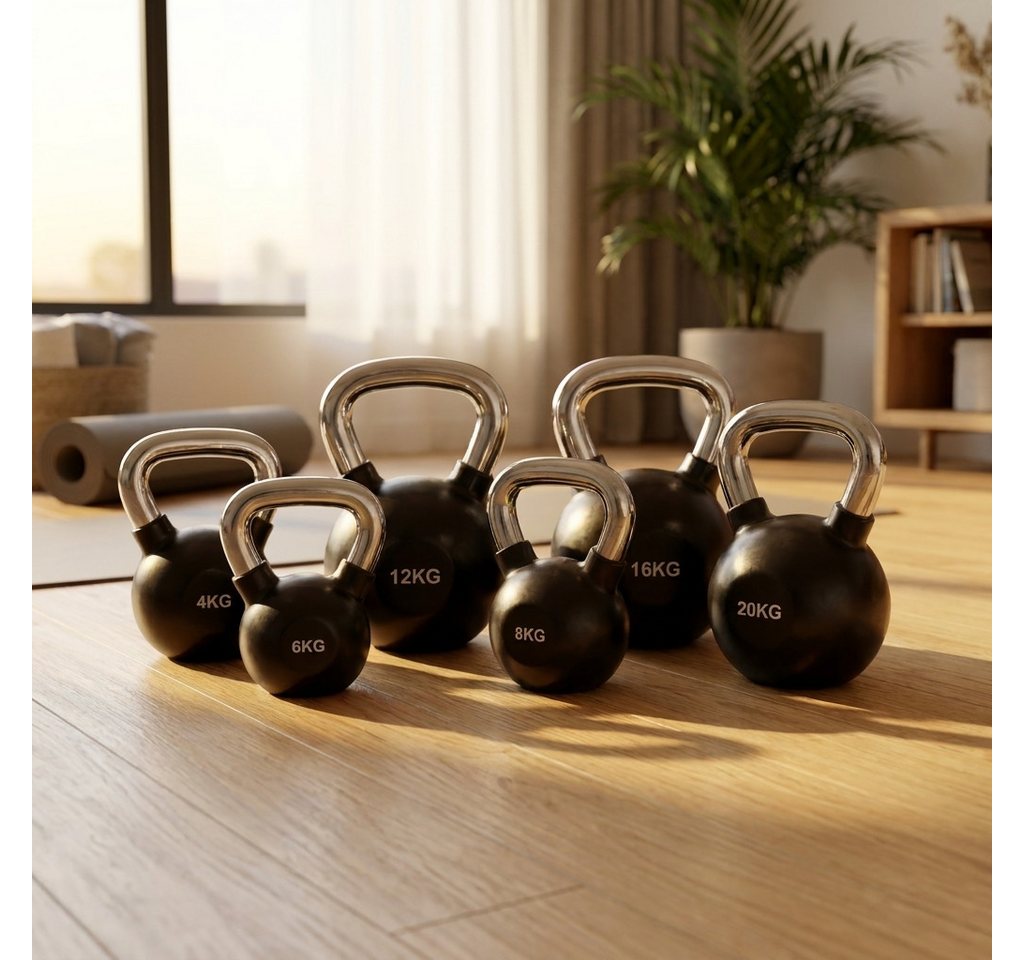 Black Snake Kettlebell Chrom Kugelhantel-Set für Kraft- & Ganzkörpertraining zuhause & Studio, (Set, 4/6/8 kg), bodenschonend gummiert, verchromter Griff, Einsteiger bis Profi Bild 5