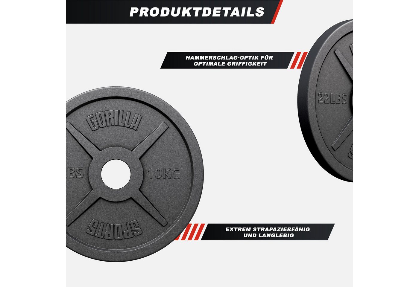 GORILLA SPORTS Hantelscheibe Hantelscheibe Olympia Gusseisen 50/51 mm, 10 kg, (1-tlg)