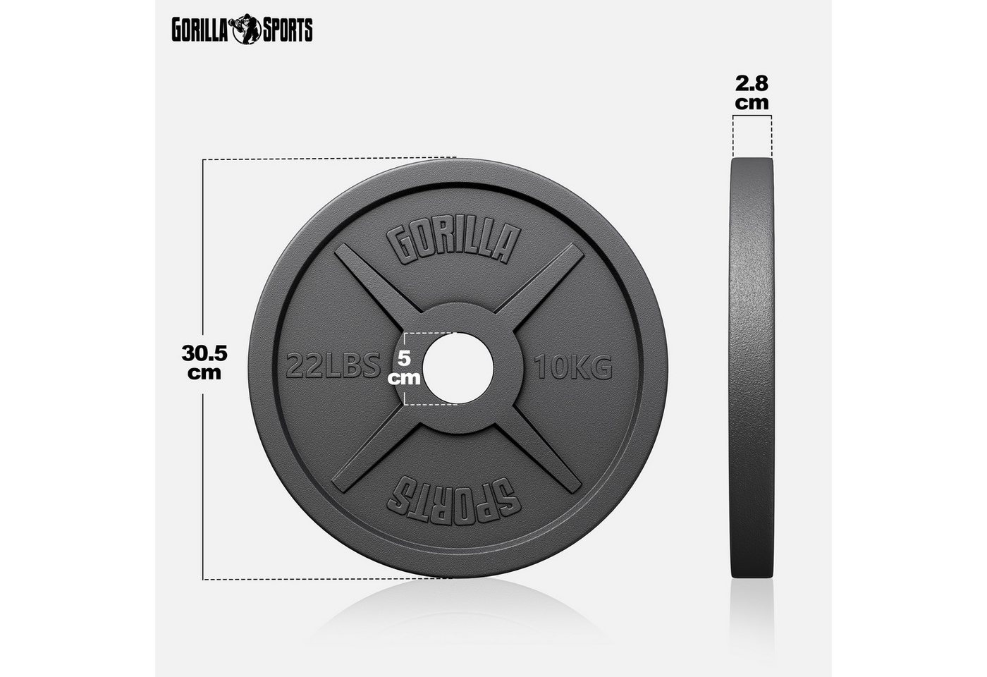GORILLA SPORTS Hantelscheibe Hantelscheibe Olympia Gusseisen 50/51 mm, 10 kg, (1-tlg) Bild 5