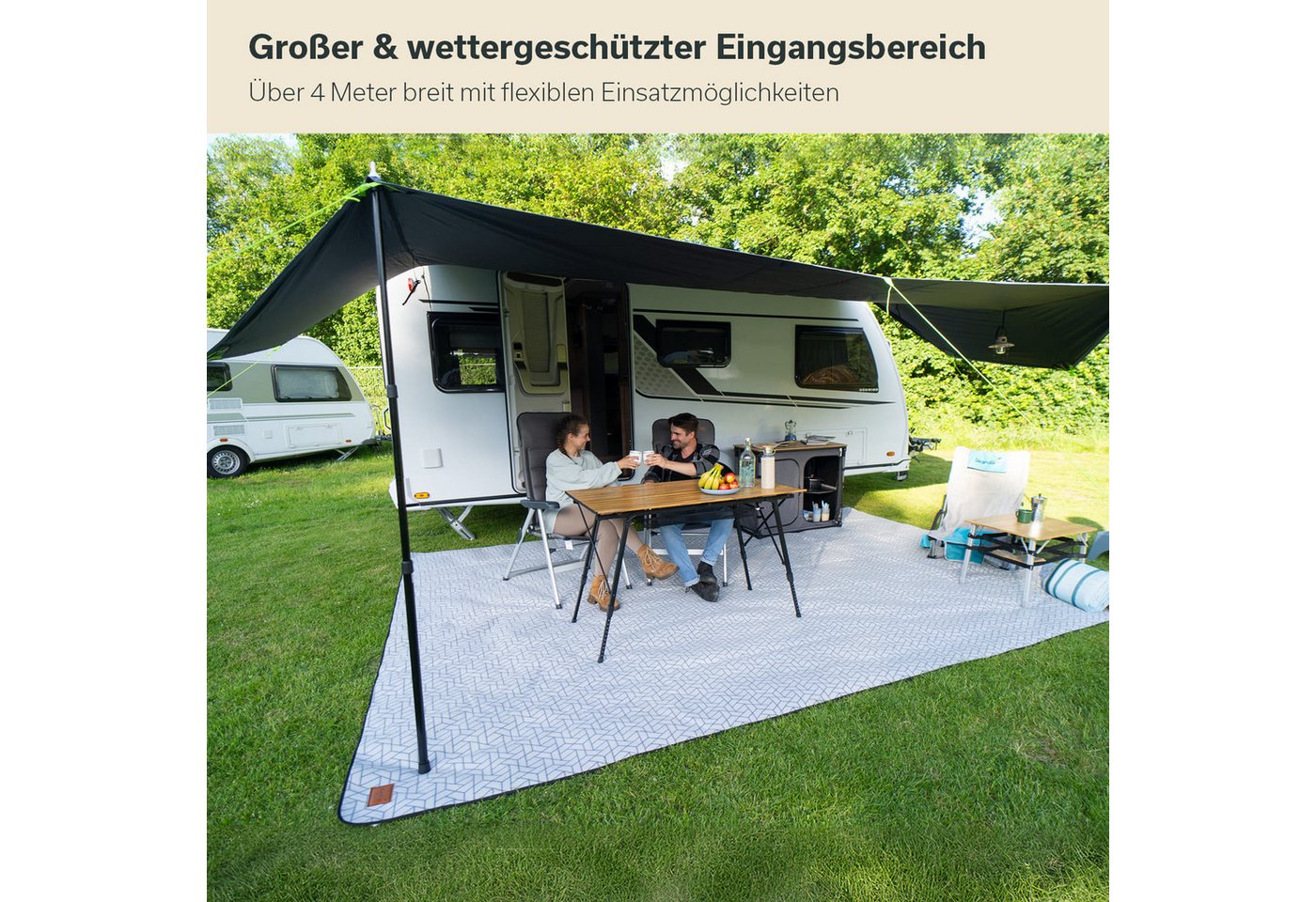 Skandika Vorzelt Sonnensegel Freeway Caravan 4m, Befestigung am Fahrzeug Kederleiste, (Maße (90+400+90) × 400 cm, Inklusive 3 Aufstellstangen), Markise für Wohnwagen, Sonnendach, Vorzelt, UV-Schutz 50+