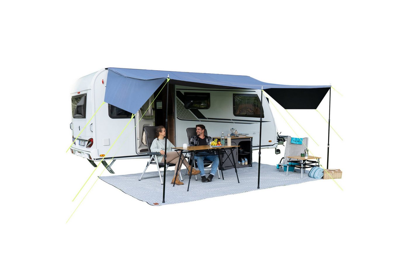 Skandika Vorzelt Sonnensegel Freeway Caravan 4m, Befestigung am Fahrzeug Kederleiste, (Maße (90+400+90) × 400 cm, Inklusive 3 Aufstellstangen), Markise für Wohnwagen, Sonnendach, Vorzelt, UV-Schutz 50+ Bild 4