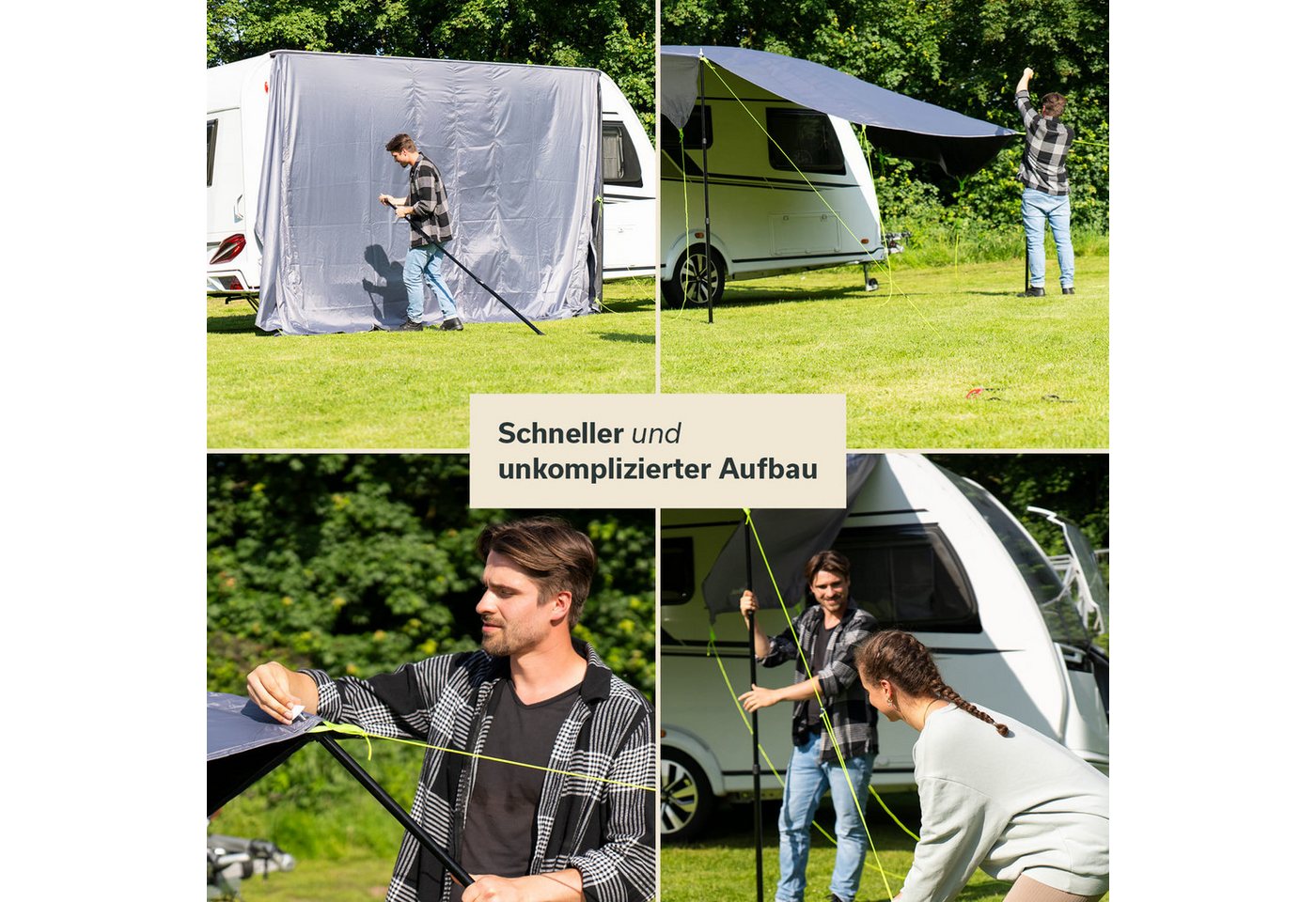Skandika Vorzelt Sonnensegel Freeway Caravan 4m, Befestigung am Fahrzeug Kederleiste, (Maße (90+400+90) × 400 cm, Inklusive 3 Aufstellstangen), Markise für Wohnwagen, Sonnendach, Vorzelt, UV-Schutz 50+ Bild 5