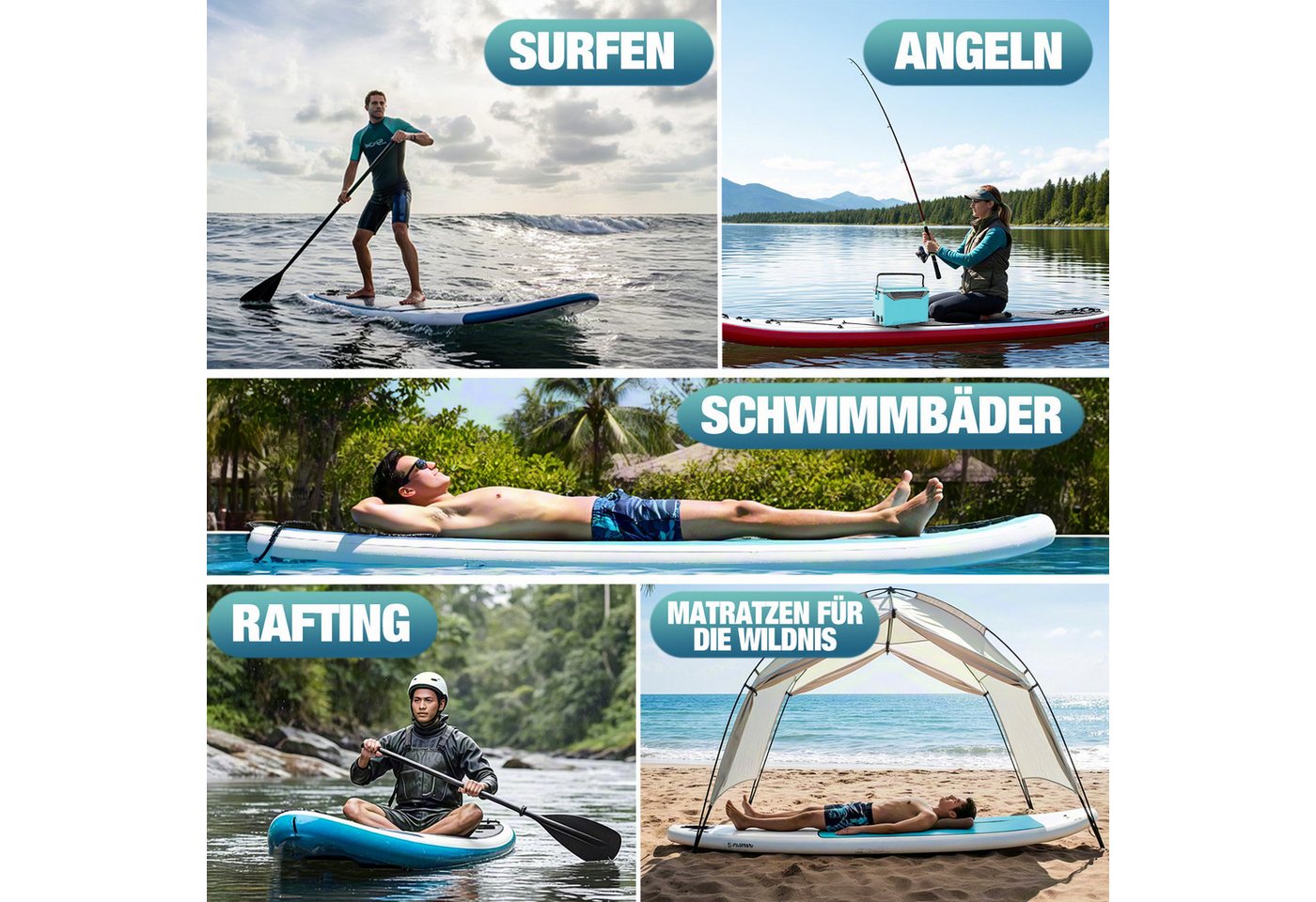 CITYSPORTS Inflatable SUP-Board aufblasbares Stand Up Paddle Board set bis 160/220 kg, Komplettset mit Paddel, Pumpe, Rucksack, Leash, Finnen & Kajak-Sitz Bild 4