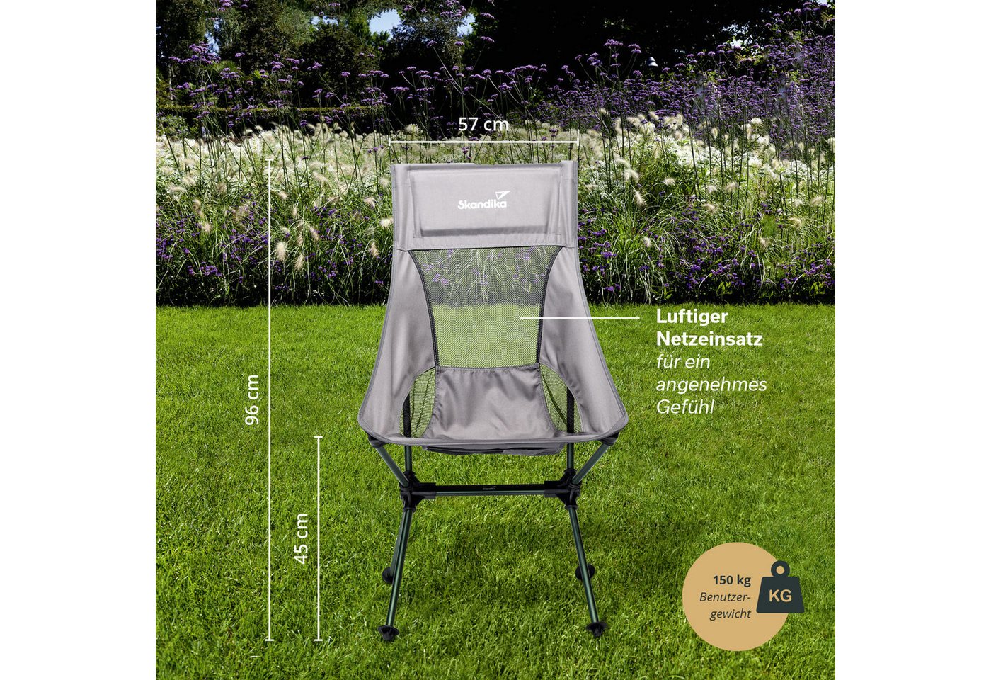 Skandika Campingstuhl Compact, Klappstuhl, Gartenstuhl, Faltstuhl, Outdoor, Balkon (Organizer-Tasche, Cool-Mesh-Einsätze, Kunststofffüße mit Schutztellern), bis 150 kg, klein, leicht, Anglerstuhl, stabil, gepolstert, Camping Bild 2