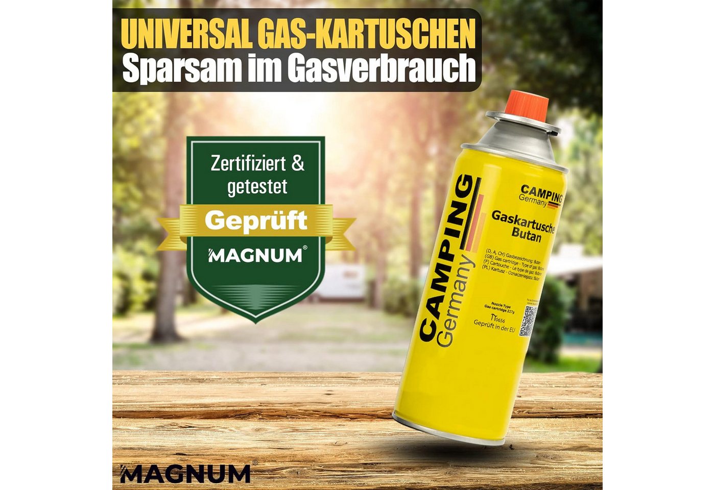 Magnum Wave Gaskartusche Gaskartuschen 12x 227 g [Made in EU] Butangas MSF-1a EN417, Zubehör für Camping, Grill, Gasheizung, Unkrautbrenner, Bunsenbrenner, Lötlampe, 12 St., 12 x 227 g · Made in EU · MSF-1a Ventil · EN417 Bild 2