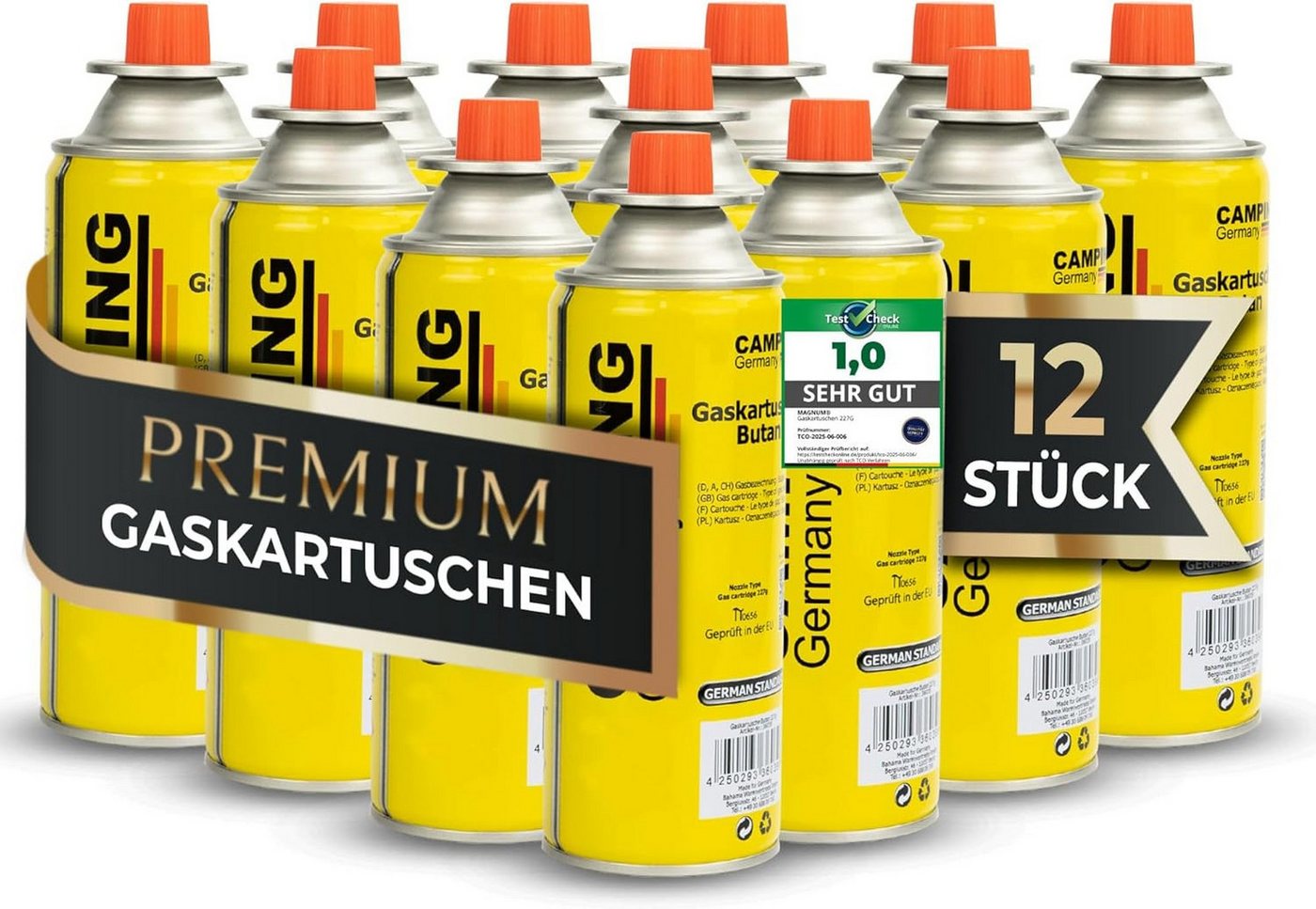 Magnum Wave Gaskartusche Gaskartuschen 12x 227 g [Made in EU] Butangas MSF-1a EN417, Zubehör für Camping, Grill, Gasheizung, Unkrautbrenner, Bunsenbrenner, Lötlampe, 12 St., 12 x 227 g · Made in EU · MSF-1a Ventil · EN417 Bild 4