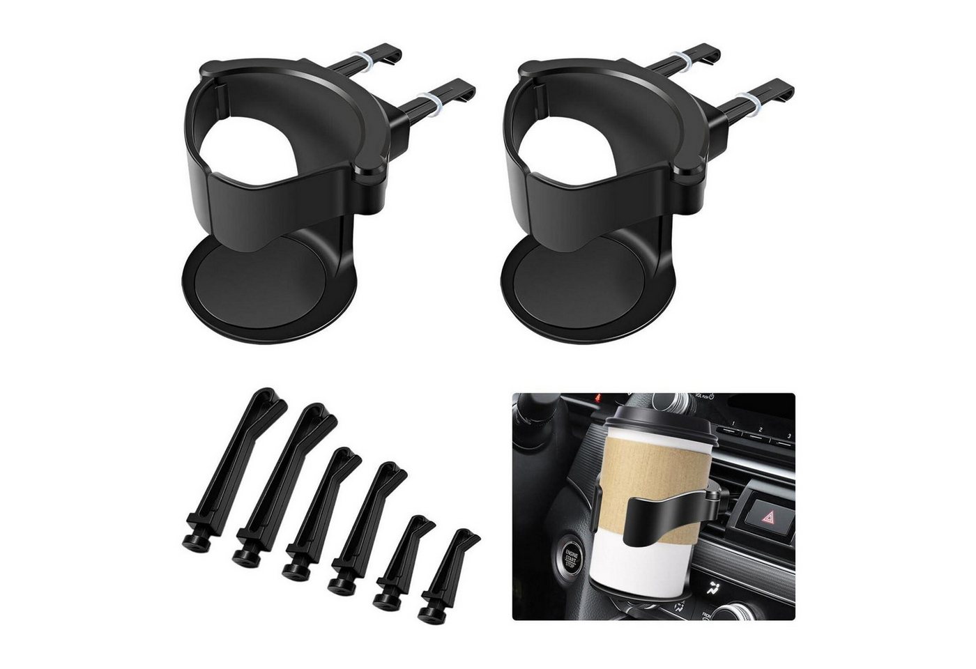 LuxusKollektion Becherhalter Getränkehalter Auto 2er Set verstellbar für Lüftung mit Clips Bild 2