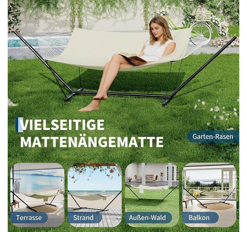 GarveeMore Hängematte für 2 Personen mit Gestell für den Außenbereich,204 kg Tragkraft, Doppelhängematte mit Gestell und Kissen,Balancierseil für Garten