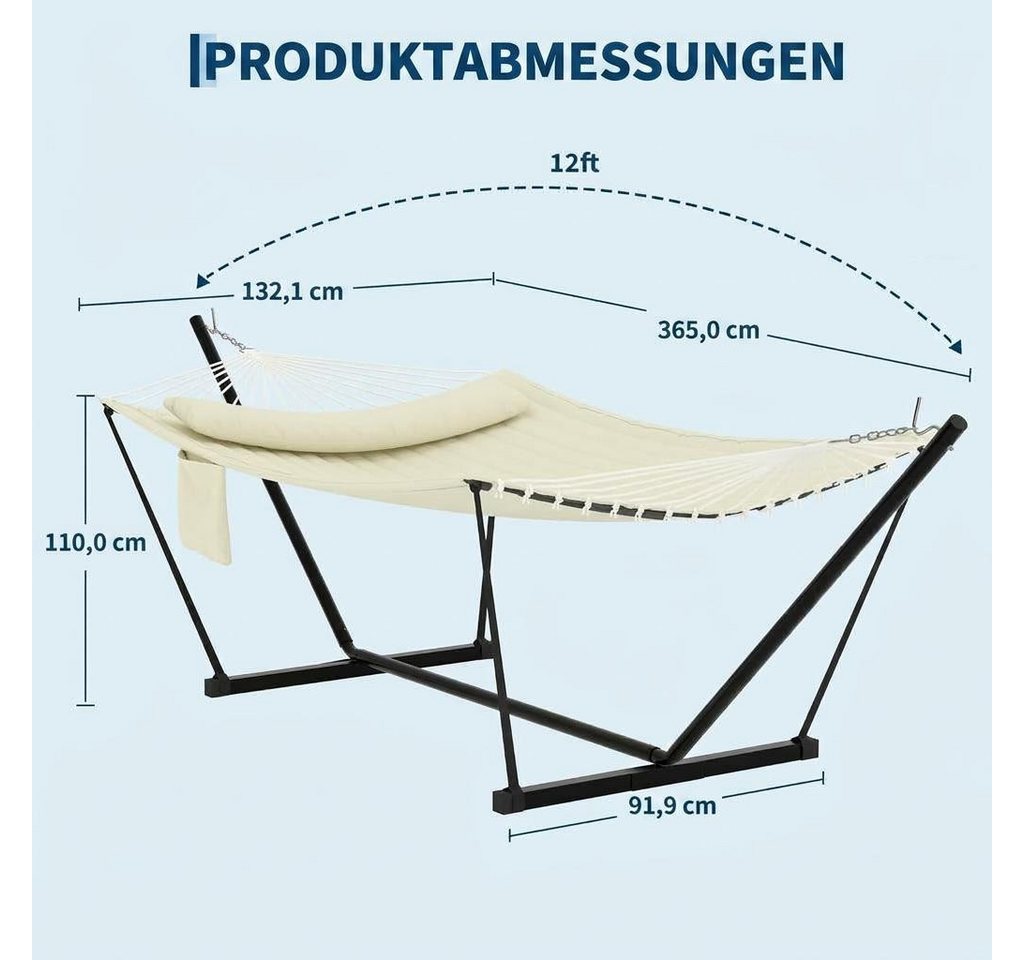 GarveeMore Hängematte für 2 Personen mit Gestell für den Außenbereich,204 kg Tragkraft, Doppelhängematte mit Gestell und Kissen,Balancierseil für Garten Bild 3