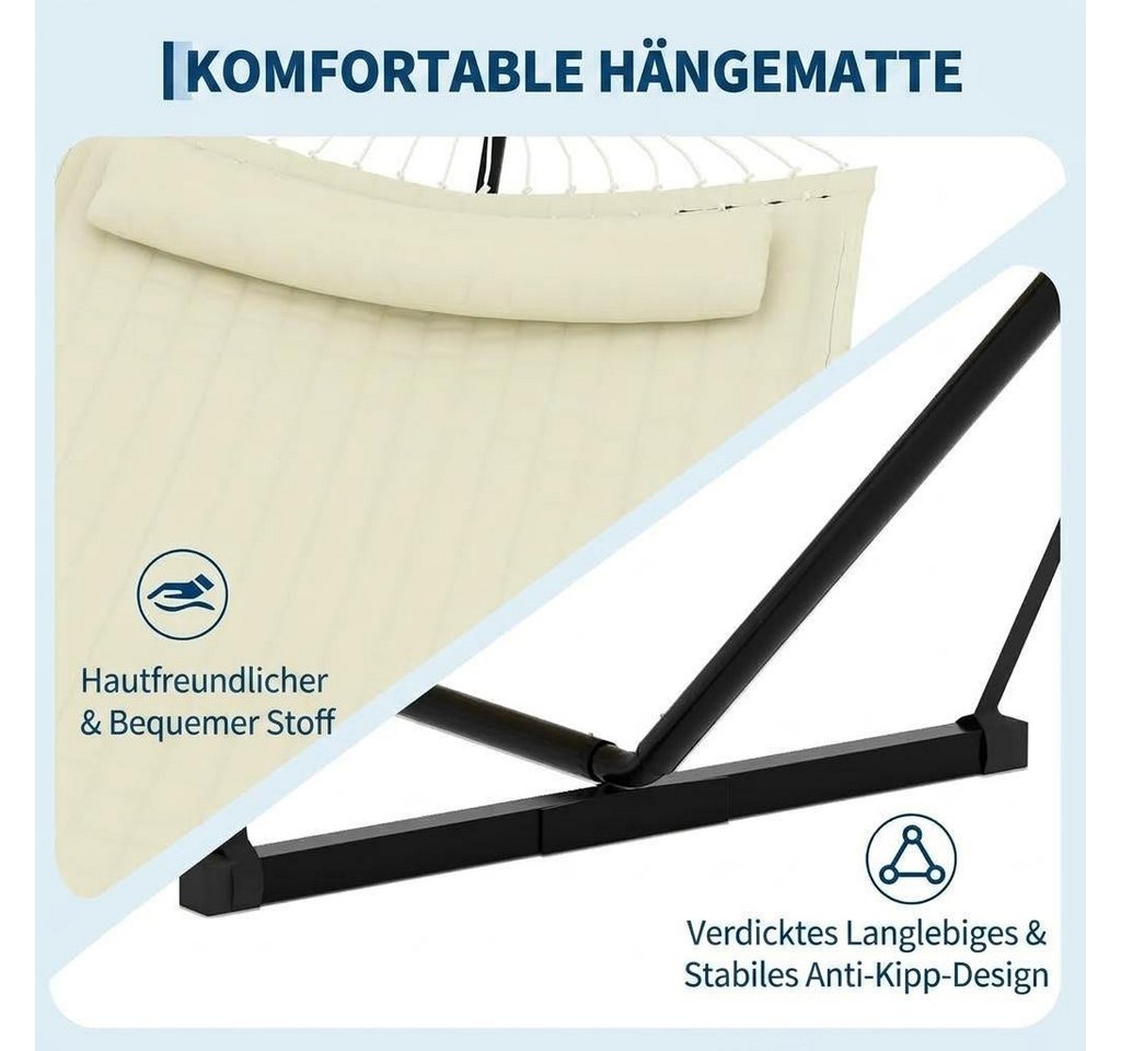 GarveeMore Hängematte für 2 Personen mit Gestell für den Außenbereich,204 kg Tragkraft, Doppelhängematte mit Gestell und Kissen,Balancierseil für Garten Bild 5