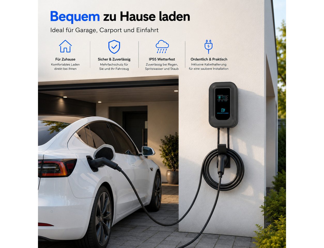Tekoo Elektroauto-Ladestation 7kW, 1-Phasig, Typ 2 Kabel 5m, App & RFID, Wallbox, AC-Ladestation 7kW / 32A, 1, Komplettset, Inklusive Ladekabel und 2 RFID-Karten, 7kW Schnellladung, Smarte App-Steuerung, IP55 Wetterfest Bild 4