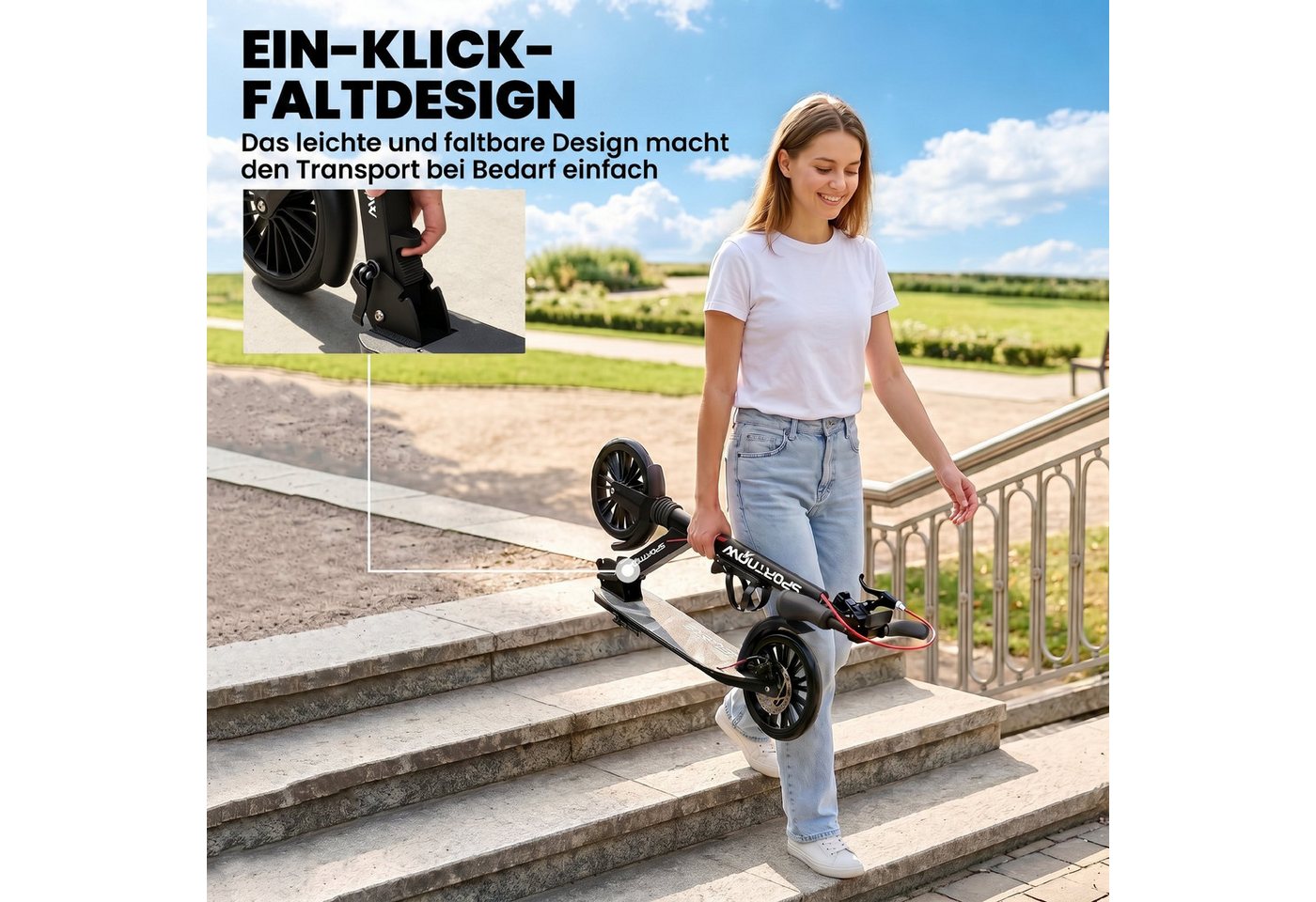 SPORTNOW Scooter Höhenverstellbar & Klappbar, 0 km/h, (Cityroller, 1 tlg., Tretroller), bis 100 kg Bild 5