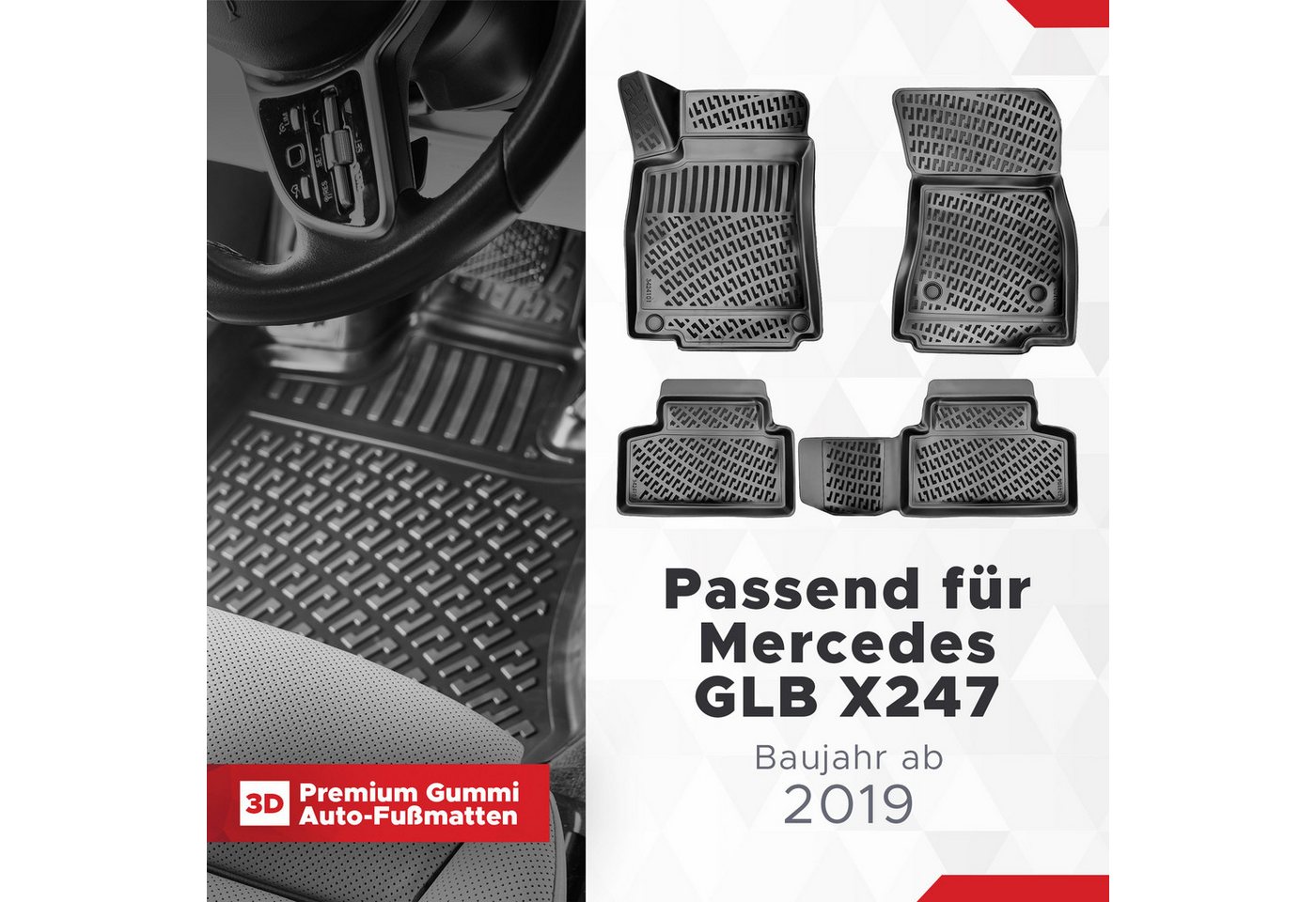 fussmattenprofi.com Auto-Fußmatte 3D Auto Fussmatten für Mercedes GLB X247 2019-2025 (1 St), für Mercedes Mercedes GLB Bild 3