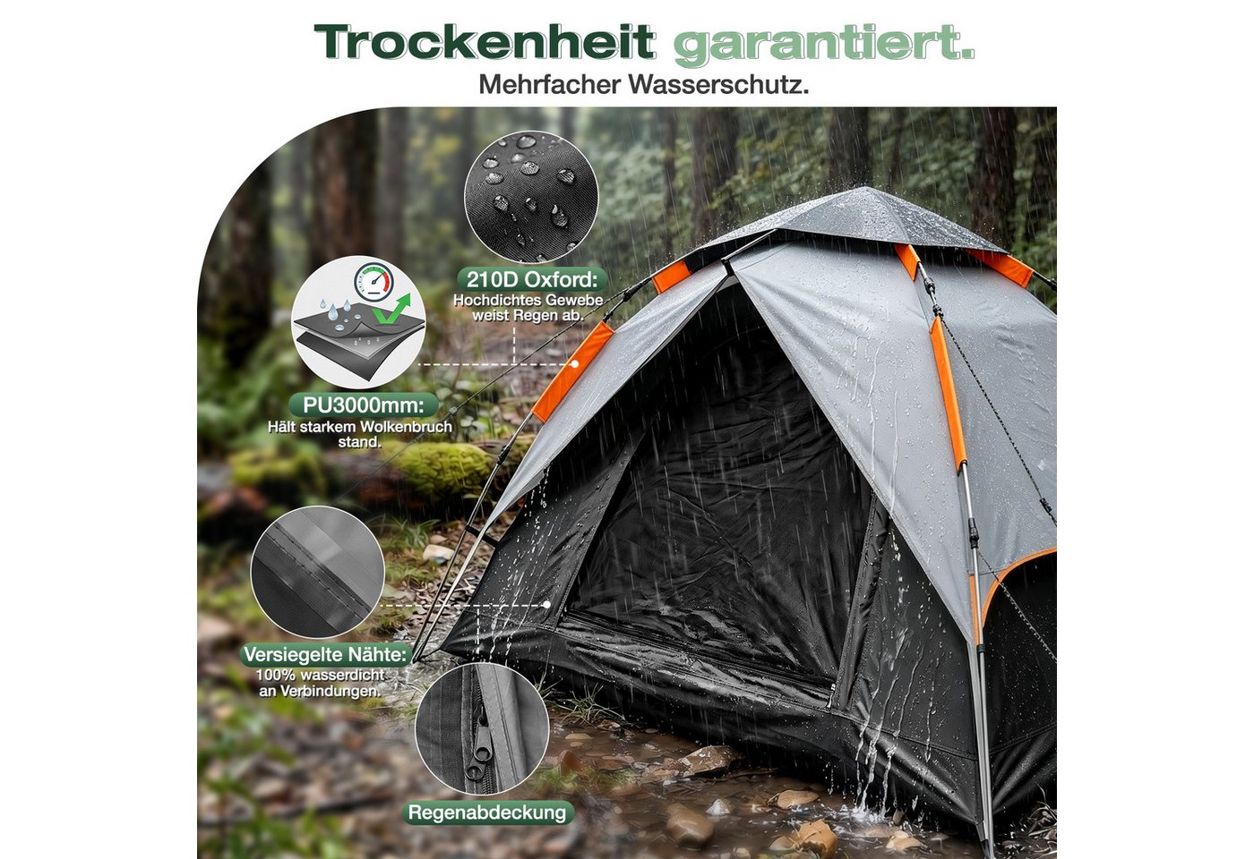Sekey Kuppelzelt Campingzelt 2 Personen Wasserdicht Strandmuschel Strand, Personen: 2, Pop up Kuppelzelte, Automatisches Hydraulik-System, UPF50+