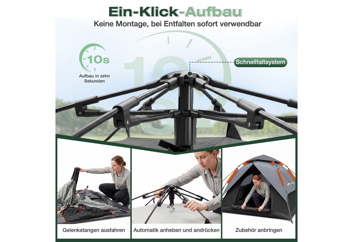Sekey Kuppelzelt Campingzelt 2 Personen Wasserdicht Strandmuschel Strand, Personen: 2, Pop up Kuppelzelte, Automatisches Hydraulik-System, UPF50+ Bild 4