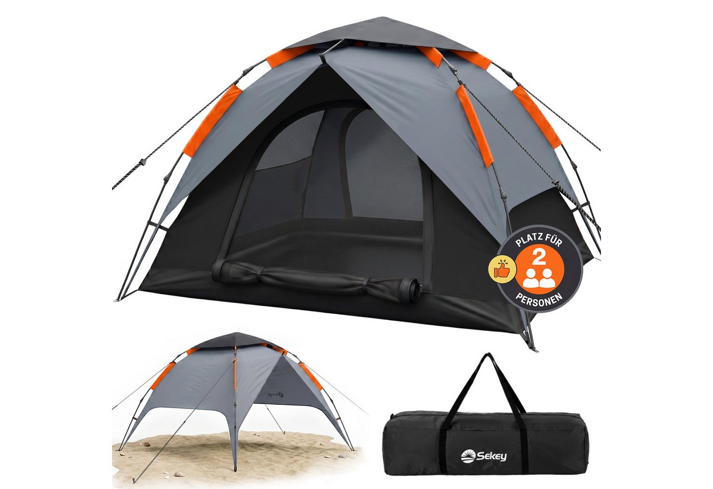 Sekey Kuppelzelt Campingzelt 2 Personen Wasserdicht Strandmuschel Strand, Personen: 2, Pop up Kuppelzelte, Automatisches Hydraulik-System, UPF50+ Bild 5