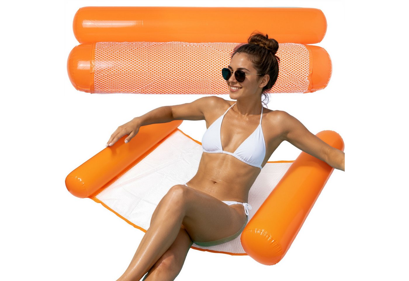 Moto Active Luftmatratze Wasserhängematte aufblasbar Pool Luftmatratze Netz Kopfkissen Strand, (Wasserhängematte Badeinsel in 3 Farben, 1-St., 120x70cm), Netzfläche Kopfkissen Pool Strand Bild 2
