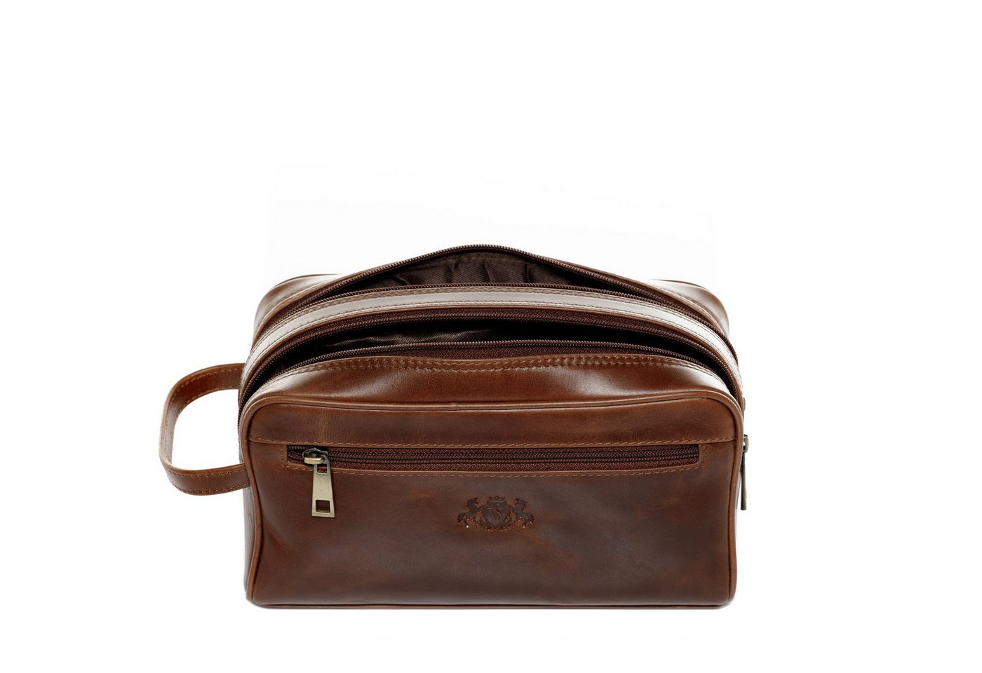 SID & VAIN Kulturbeutel echt Leder Kulturtasche groß hell-braun, Waschbeutel Echtleder für Herren, Kosmetiktasche vintage hellbraun