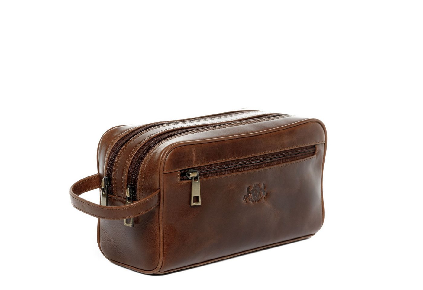 SID & VAIN Kulturbeutel echt Leder Kulturtasche groß hell-braun, Waschbeutel Echtleder für Herren, Kosmetiktasche vintage hellbraun Bild 2