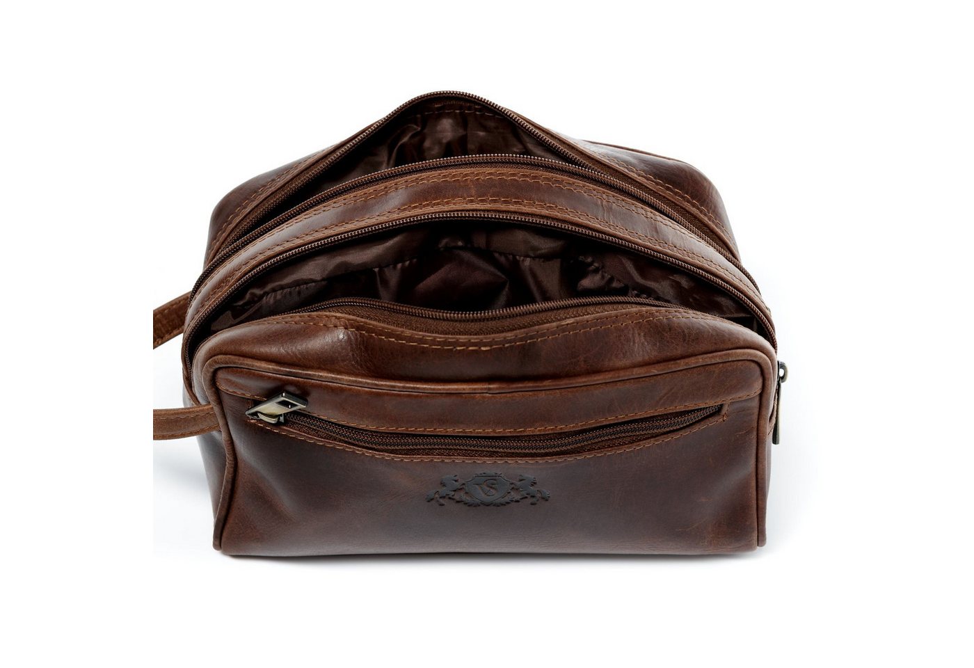 SID & VAIN Kulturbeutel echt Leder Kulturtasche groß hell-braun, Waschbeutel Echtleder für Herren, Kosmetiktasche vintage hellbraun Bild 3