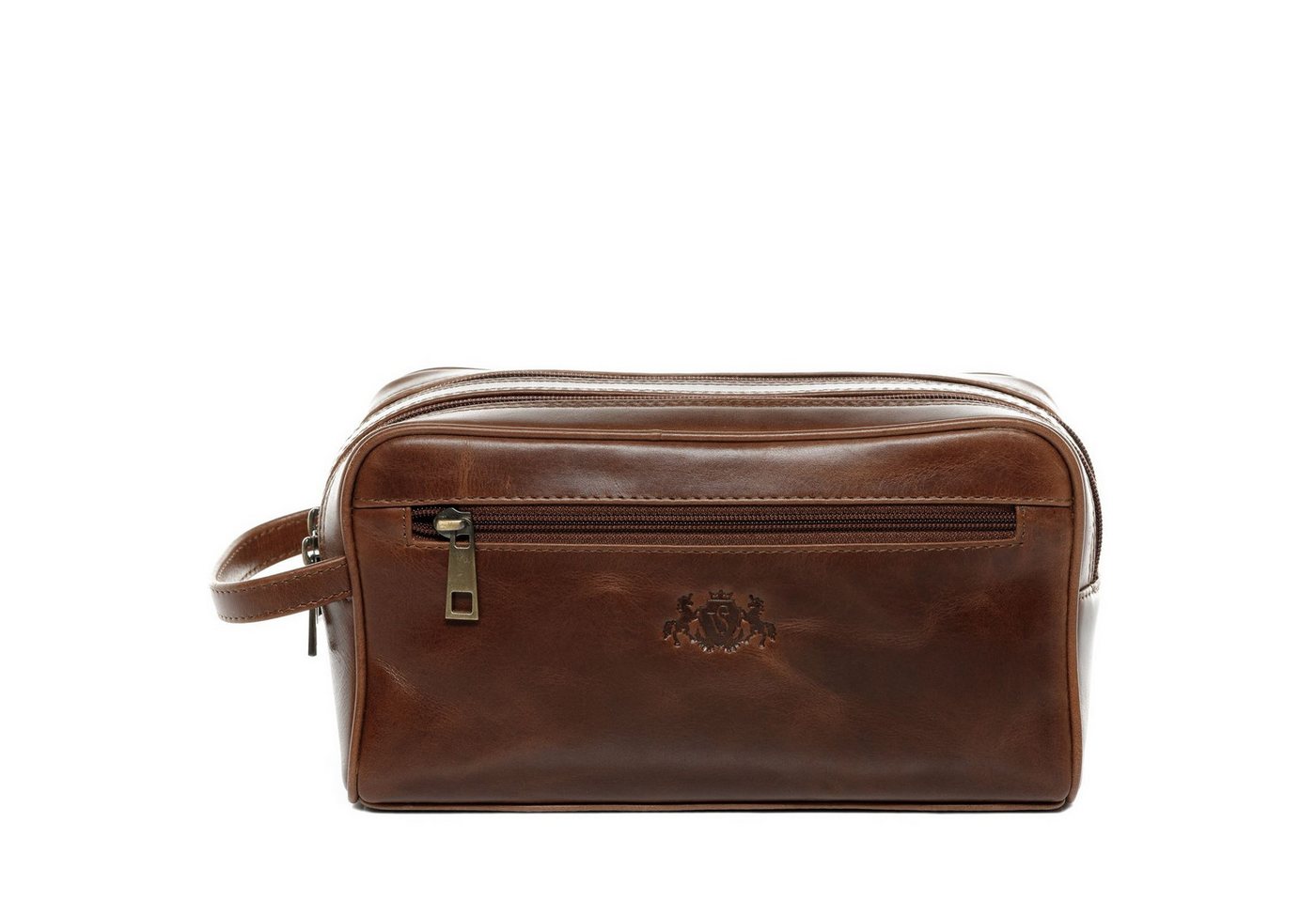 SID & VAIN Kulturbeutel echt Leder Kulturtasche groß hell-braun, Waschbeutel Echtleder für Herren, Kosmetiktasche vintage hellbraun Bild 5