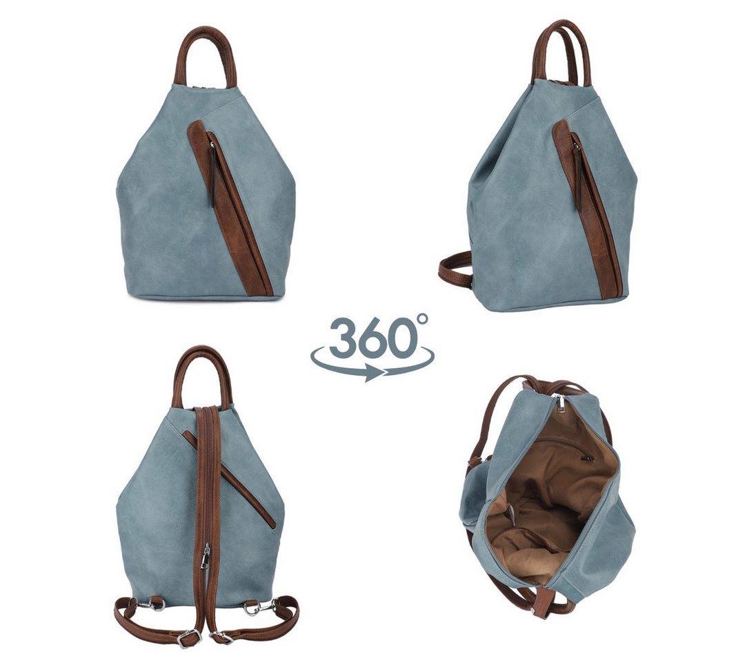 MIRROSI Tagesrucksack Damen Rucksack Kunstleder 25x13x35 cm – Cityrucksack (ca. 25 x 13 x 35 cm), mit Reißverschluss, Henkel, Schulterriemen & Frontfach