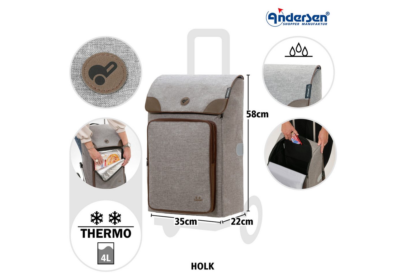Andersen Einkaufstrolley Royal Shopper Holk grau, Thermofach 4 Liter, klappbar, belastbar bis 50kg, wasserabweisend Bild 5