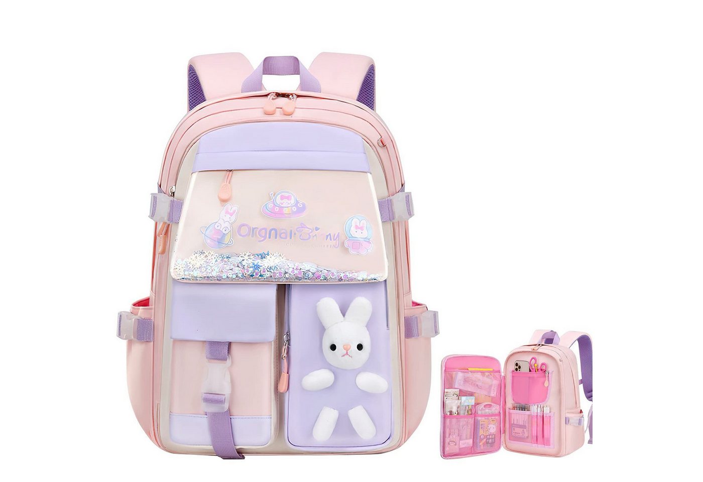 Toomoke Schulrucksack Mädchen Kinderrucksack mit 180° Frontöffnung (180° Frontöffnung, wasserabweisend, reflektierende Details, Brustgurt), 32 × 17 × 45 cm, für Grundschule & Freizeit Bild 3