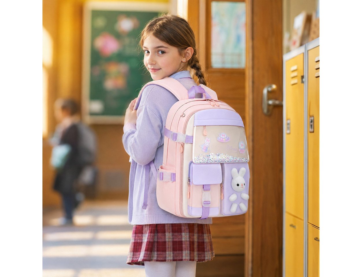 Toomoke Schulrucksack Mädchen Kinderrucksack mit 180° Frontöffnung (180° Frontöffnung, wasserabweisend, reflektierende Details, Brustgurt), 32 × 17 × 45 cm, für Grundschule & Freizeit Bild 4