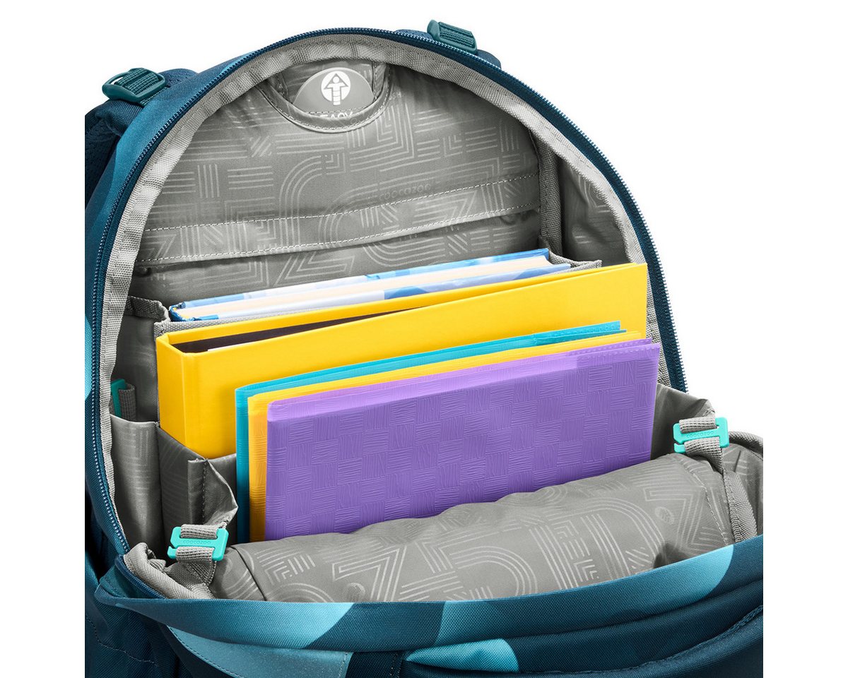coocazoo Schulranzen Schulrucksack-Set MATE Aqua Flow 3-teilig (3-teilig), ergonomisch, Körpergröße: 135 - 180 cm, Easy-Grow-System