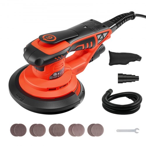VEVOR 400W Exzenterschleifer 152mm Bürstenloses Schleifgerät Holzschleifer, 4000-10000U/min, 7 Stufige Drehzahlregelung, 10 Schleifpapiere, Staubbeutel, 4m Netzkabel, Handschleifer für Holzbearbeitung