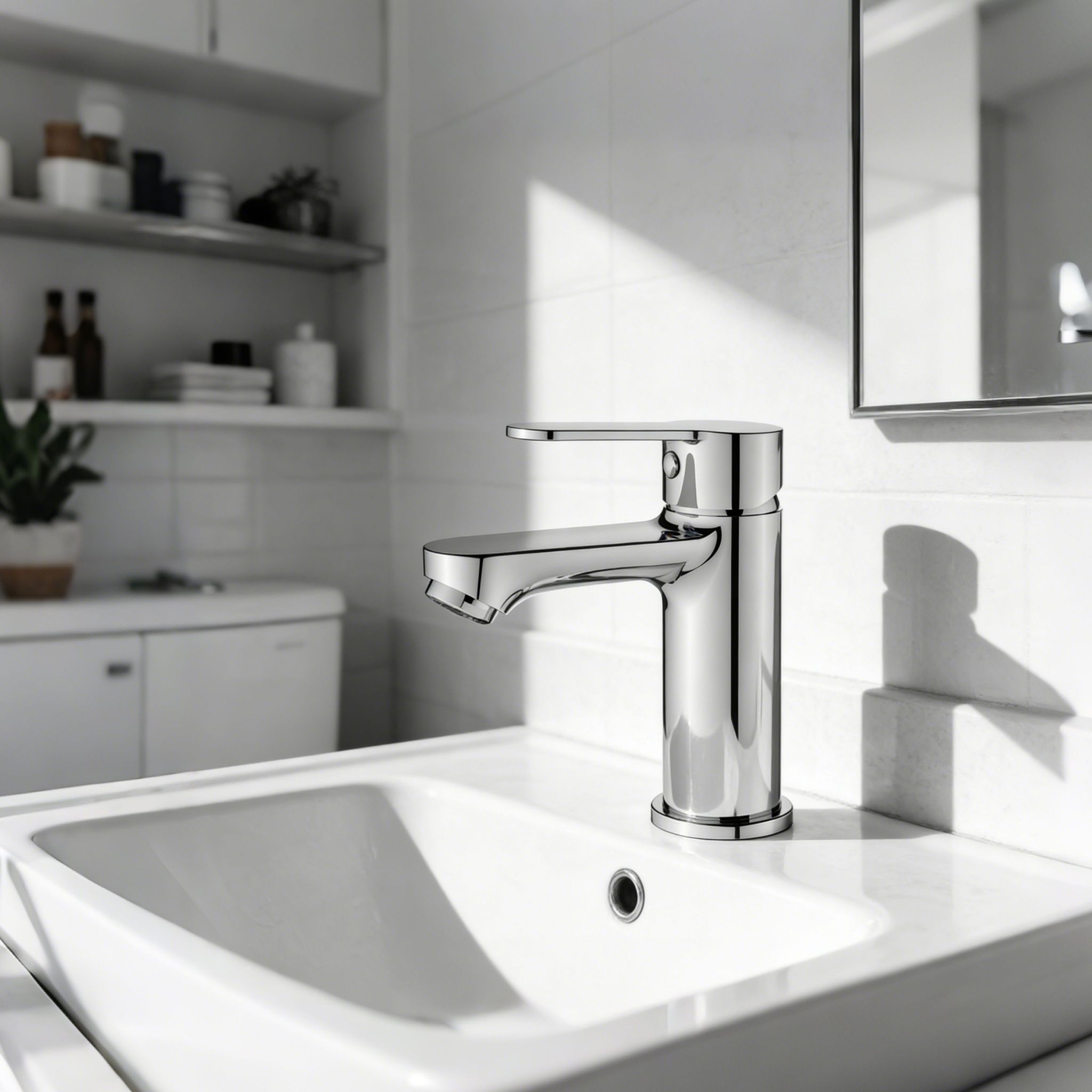 Aica Niedrige Waschtisch Wasserhahn Bad Chrom Anti Fingerabdruck Bleifreies Metall Korrosionsbeständig Sanfter Wasserstrahl