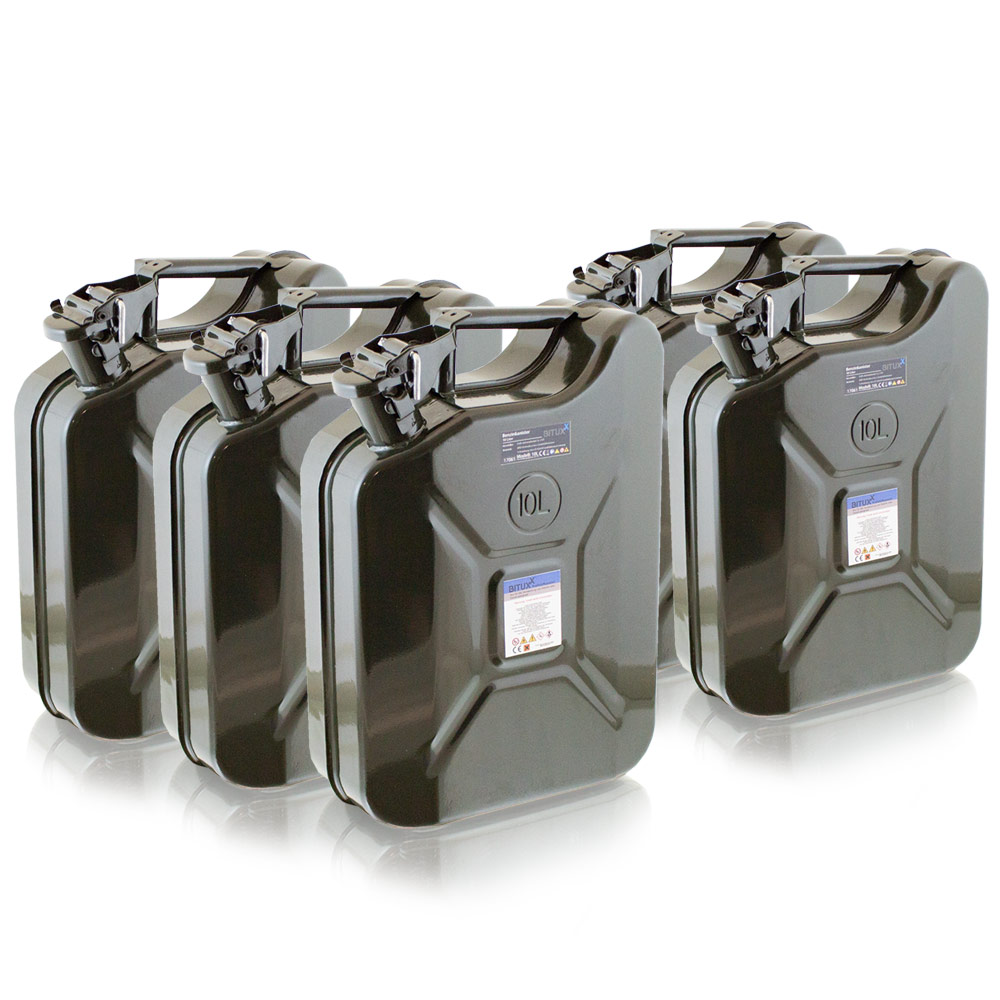 5x 10 Liter Stahl Benzinkanister Kraftstoffkanister Kanister Un Zulassung