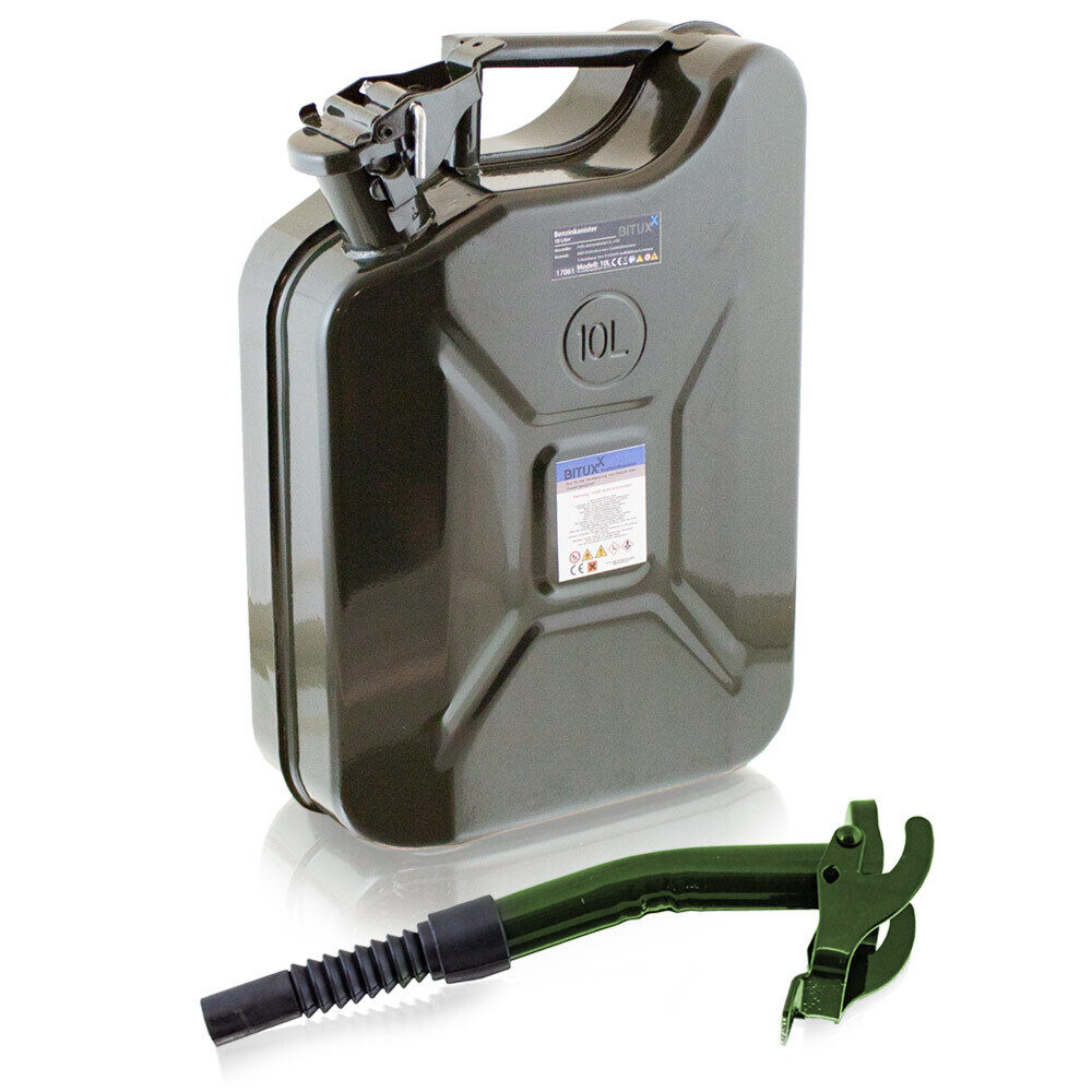 Bituxx - 10l Stahl Benzinkanister Kraftstoffkanister Kanister Un Zulassung (10 Liter Mit Einfüllstutzen Starr)