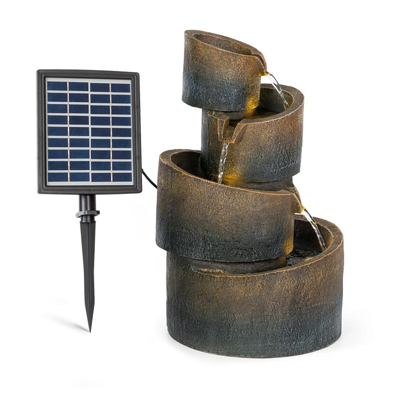 Mantua - Fontaine De Jardin D'Eau Solaire, 2,8 Watts, Autonomie 5h, Panneau Solaire 17,5 X 14 Cm, Extérieur-intérieur, Zen, 4 Cascades, Eclairage Led, Fonte - Blumfeldt