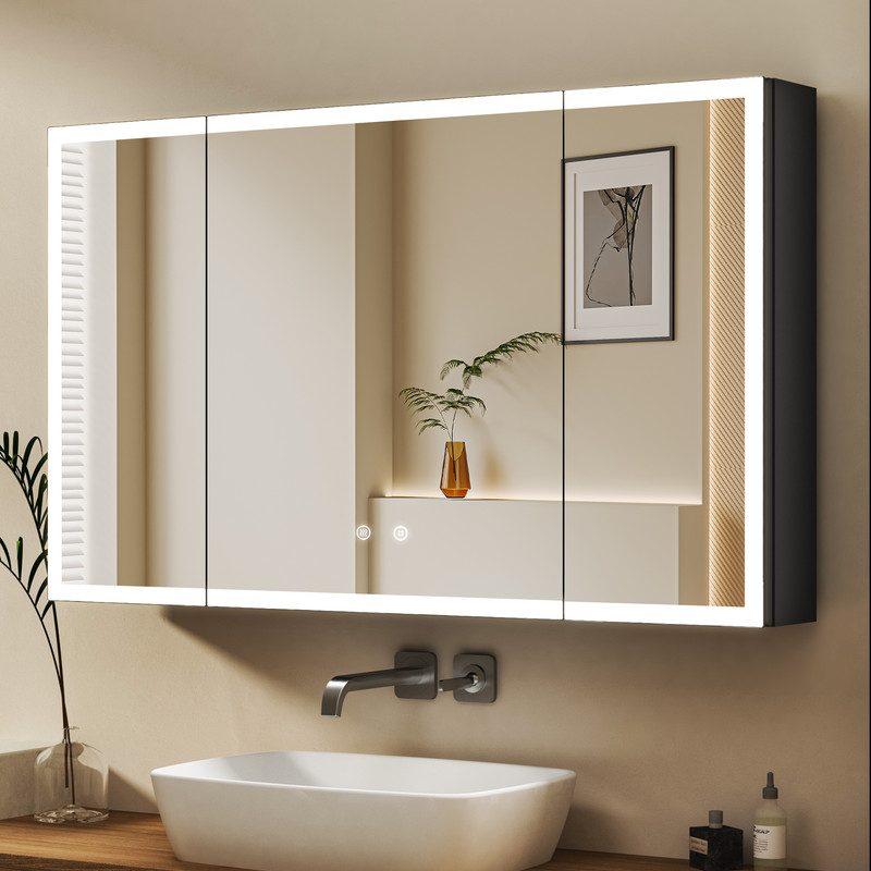 Boromal Groß Spiegelschrank Mit Beleuchtung 100x60cm Aluminium Led Spiegelschrank Bad Mit Beleuchtung Badezimmerschrank, Badschrank Hängeschränke Spiegel Kabinett Mit 3-farben Dimmbar, Beschlagfrei