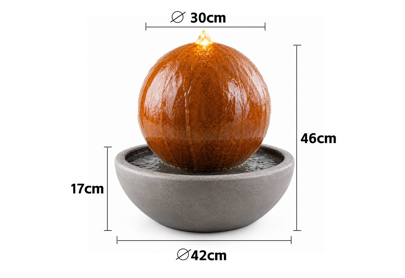 Köhko 30 Cm Kugelbrunnen 21008 Aus Edelstahl Mit Led-beleuchtung Und Harzbecken