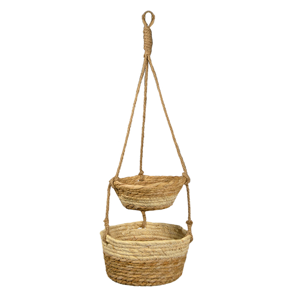 Caspo Doppel-hängepflanzgefäße Aus Beigefarbenem Baumwollseil, 70 Cm Hoch