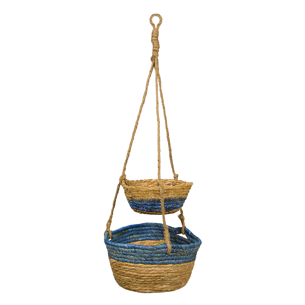 Caspo Doppelter Hängepflanzenhalter Aus Blauem Baumwollseil, Höhe 72 Cm