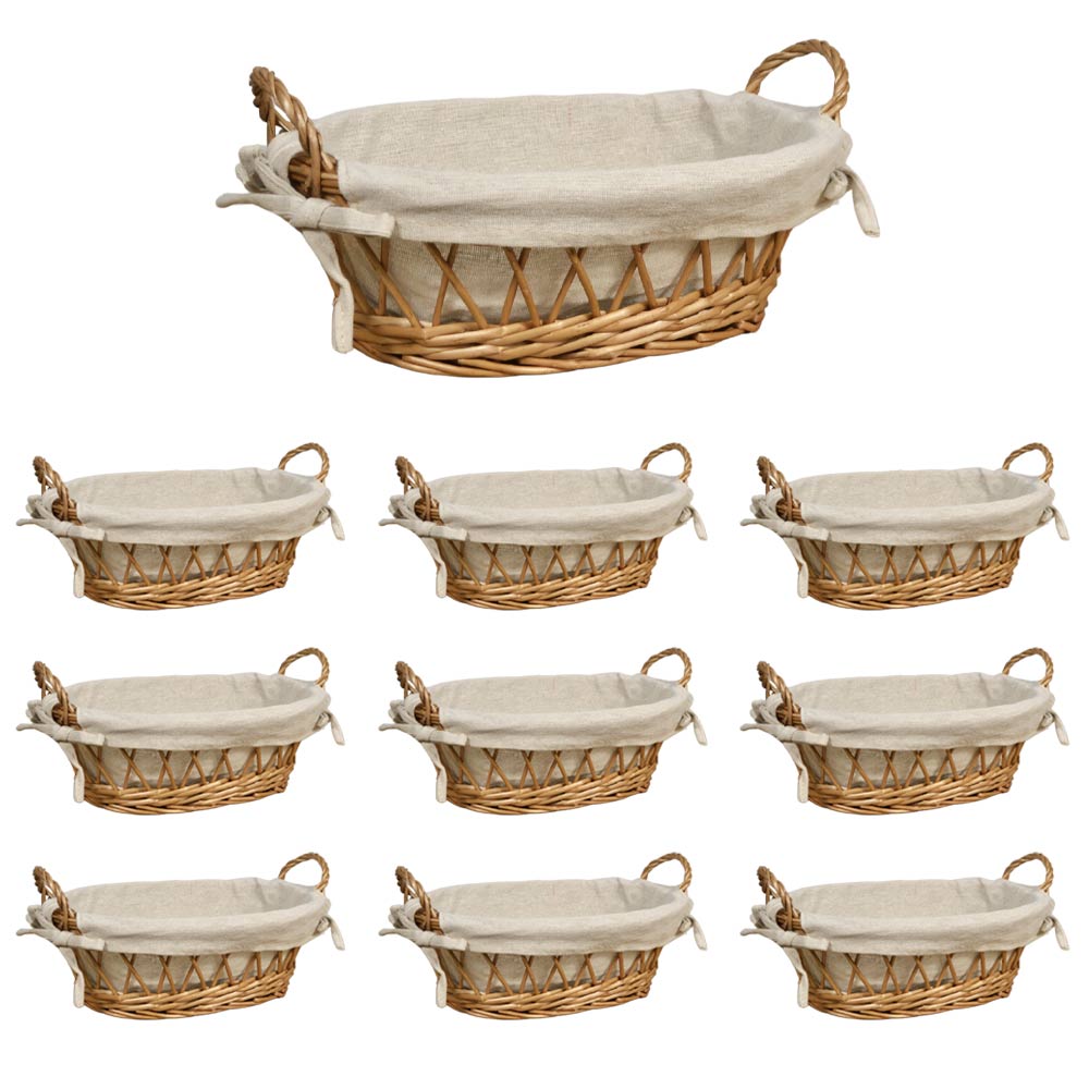 10 Ovale Brotkörbe Aus Weide Mit Geflochtenen Griffen, 31,5 X 14 X 14 Cm (höhe)