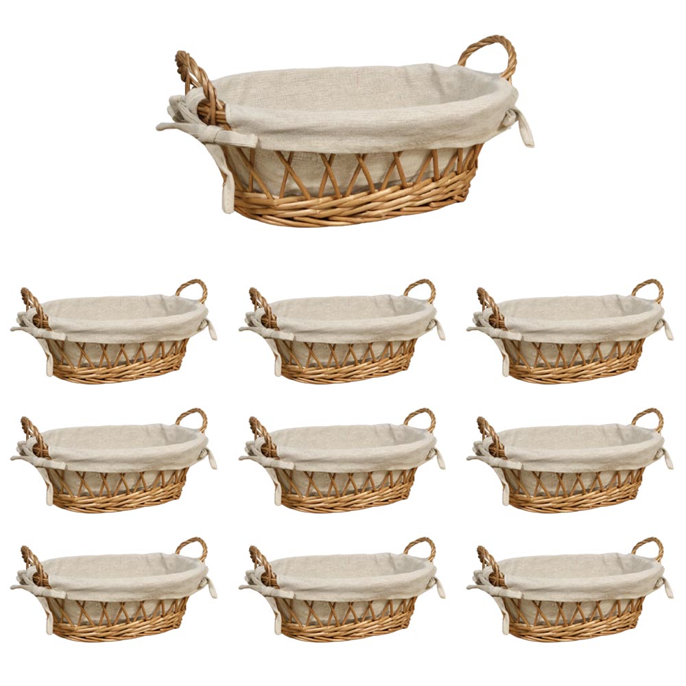 10 Ovale Brotkörbe Aus Weide Mit Geflochtenen Griffen, 25 X 11,5 X 13 Cm (höhe).