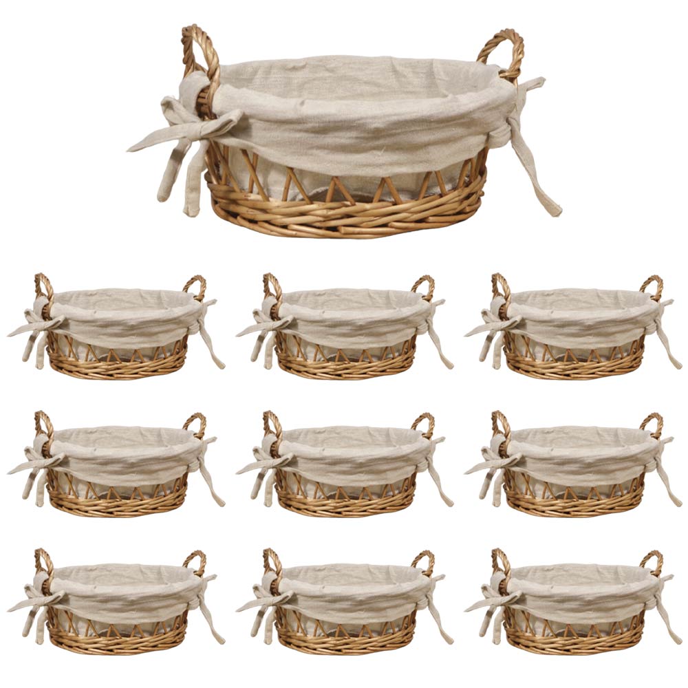 Ceste Cestini Portapane Tondo X10 Vimini Con Manici Intrecciati Cm19,5x15,5xh 12