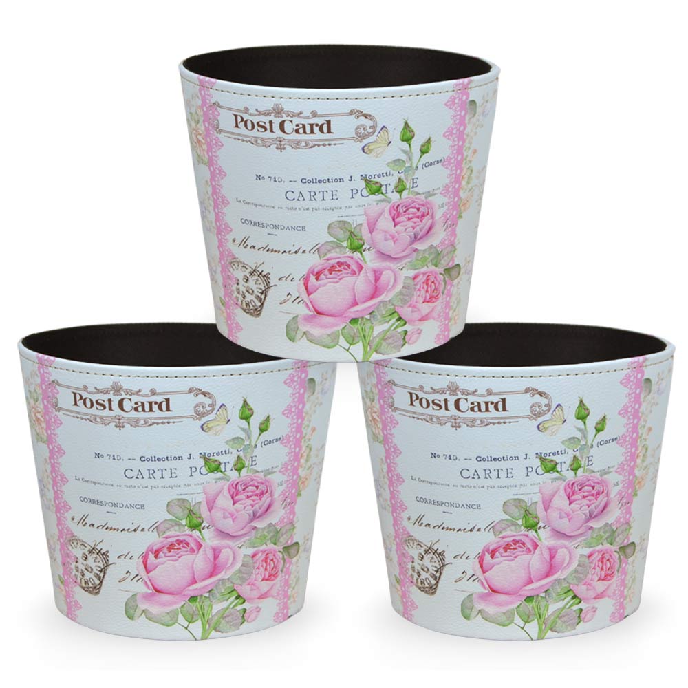 Caspò Korbvasen Aus Kunststoff Mit Rosa Blumenmuster, 19 X 15 X 17 Cm, 3er-set